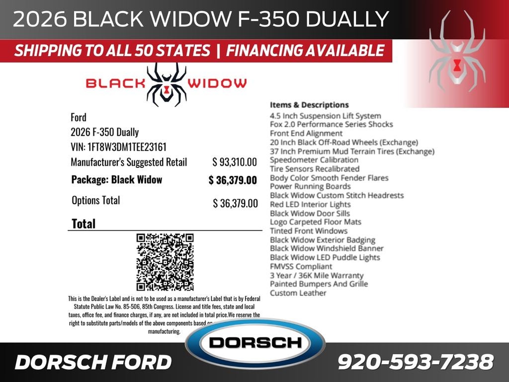 2026 Ford F-350SD Black Widow DRW