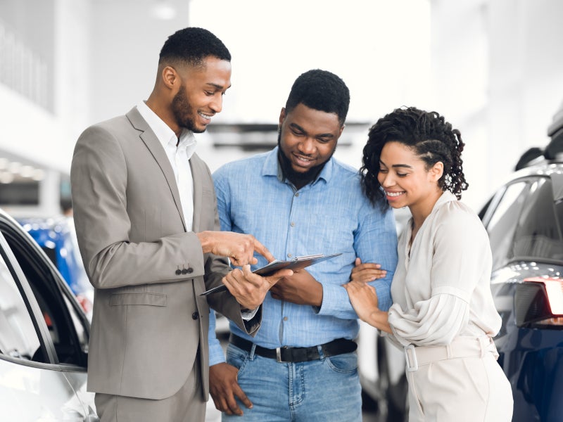 Couple looking at a new car